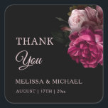 Vintage Fine Art Dark Floral Wedding Thank You Quadratischer Aufkleber<br><div class="desc">Vintage fine art hand painted floral wedding thank you sticker with your names and your wedding date.</div>
