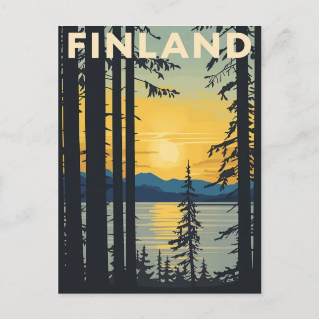 Vintage Finland Travel Poster Sunset Lake Postkarte