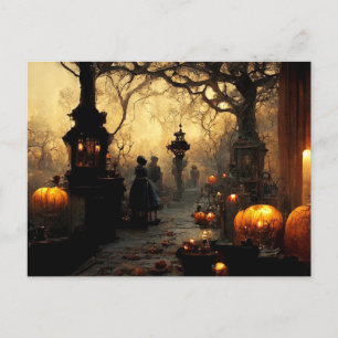 Vintage-finsterer Halloween-Nacht-Ortsstraße Feiertagspostkarte