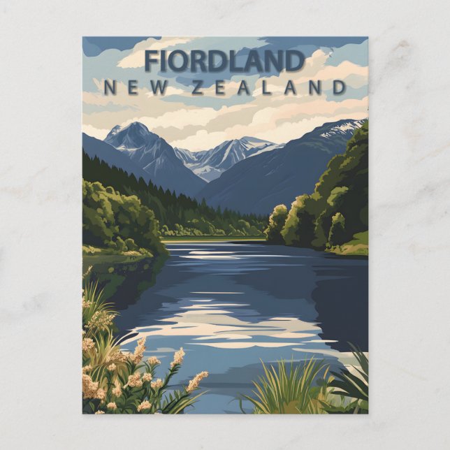 Vintage Fiordland New Zealand Travel Postkarte (Vorderseite)
