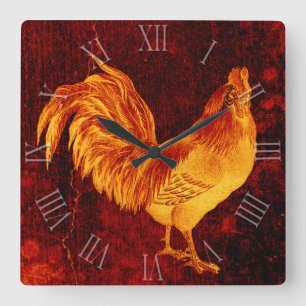 Vintage Fire Rooster Year 2017 Wall Clock Quadratische Wanduhr