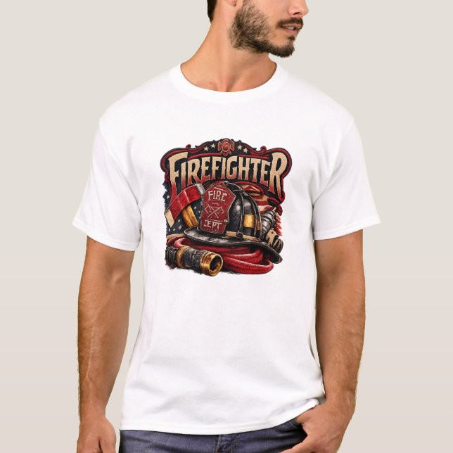 Vintage Firefighter Retro Emblem Design T-Shirt (Vorderseite)