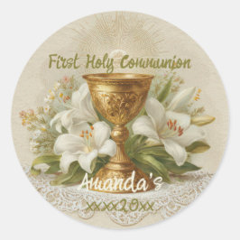 Vintage First Holy Communion Chalice White Lilies Runder Aufkleber