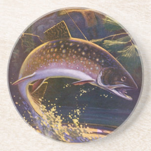 Vintage-Fisch, Angelsport für Bachforellen Getränkeuntersetzer