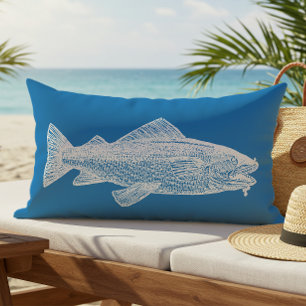 Vintage-Fisch in hellblau und weiß, Küsten-Outdoor Kissen Für Draußen