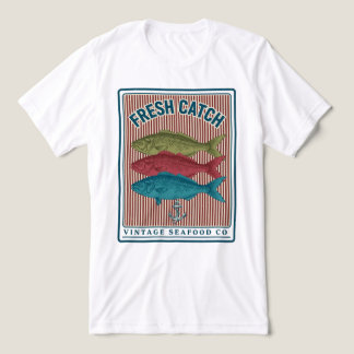 Vintage Fisch-Shirt - Retro-Meeresfrüchte-Label An Tri-Blend Shirt