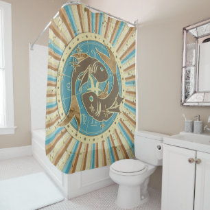 Vintage Fisch-Tierkreis-Kunst Duschvorhang