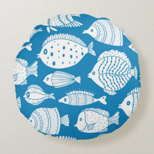 Vintage-Fische: Dekoratives Illustrations-Set. Rundes Kissen