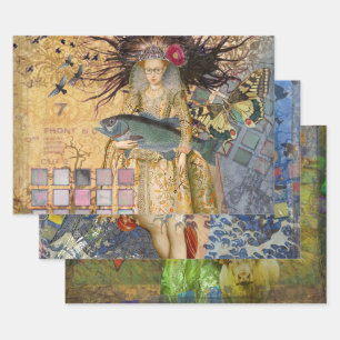 Vintage Fische Frau Gothic Klassiker Geschenkpapier Set