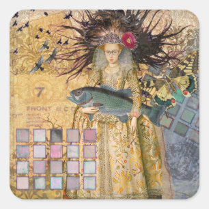 Vintage Fische Frau Gothic Klassiker Quadratischer Aufkleber