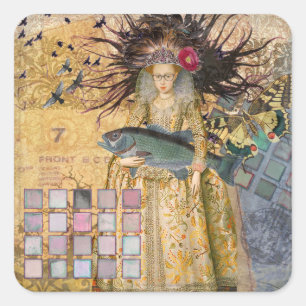 Vintage-Fische-Frau-Gotik-Klassiker Quadratischer Aufkleber