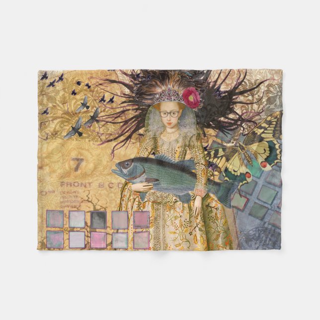 Vintage Fische Gotische Klassik Fleecedecke (Vorderseite (Horizontal))