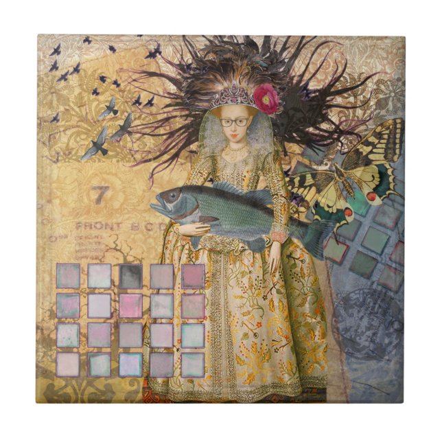 Vintage Fische Gotische Klassik Fliese (Vorderseite)