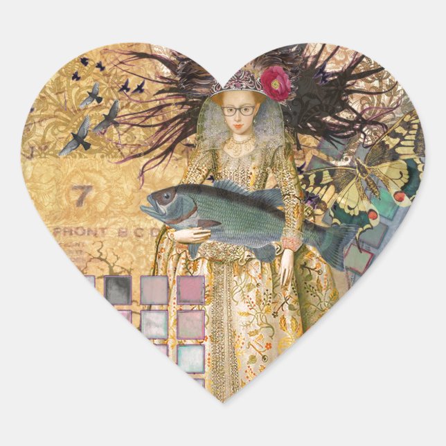 Vintage Fische Gotische Klassik Herz-Aufkleber (Vorderseite)