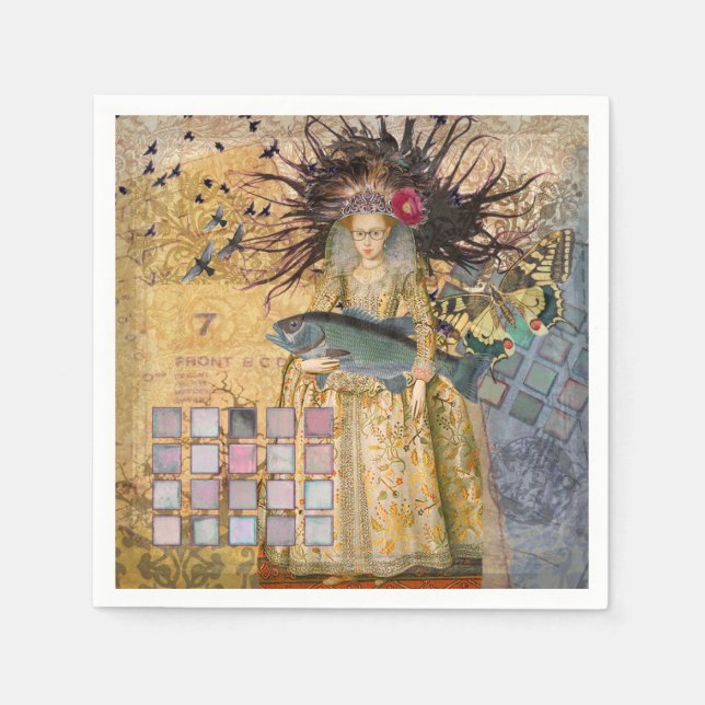 Vintage Fische Gotische Klassik Serviette (Vorderseite)