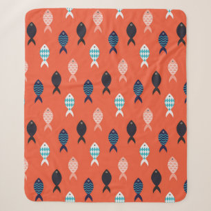 Vintage-Fische, Korallenrot-Muster. Sherpadecke