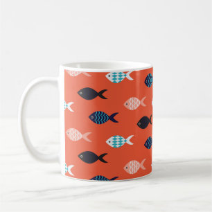 Vintage Fische, korallenrotes Muster. Kaffeetasse