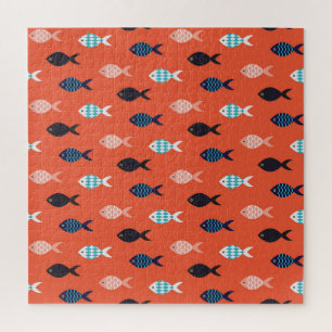 Vintage-Fische, Korallenrotes Muster. Puzzle
