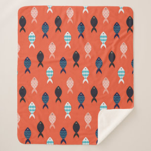 Vintage Fische, korallenrotes Muster. Sherpadecke