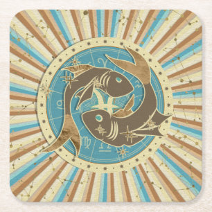 Vintage Fische Sternzeichen Kunst Rechteckiger Pappuntersetzer
