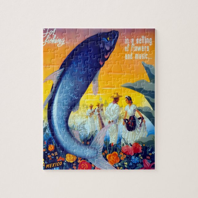 Vintage Fischerei Vera Cruz Mexikanischer Tourismu Puzzle (Vertikal)