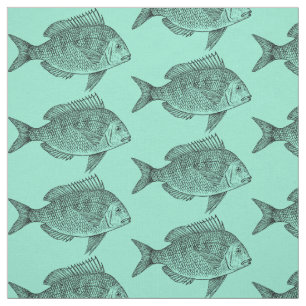 Vintage Fischwissenschafts-Kunstillustration Stoff