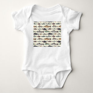 Vintage Fischzeichnungen, nahtlos. Baby Strampler