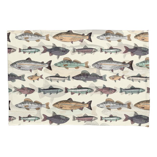 Vintage Fischzeichnungen, nahtlos. Kissenbezug (Vorderseite)