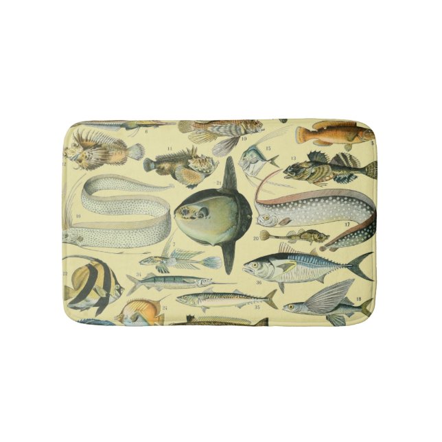 Vintage Fish Scientific Fishing Art Badematte (Vorderseite)