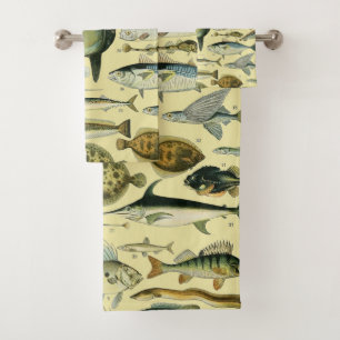 Vintage Fish Scientific Fishing Art Badhandtuch Set