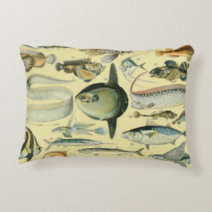 Vintage Fish Scientific Fishing Art Dekokissen