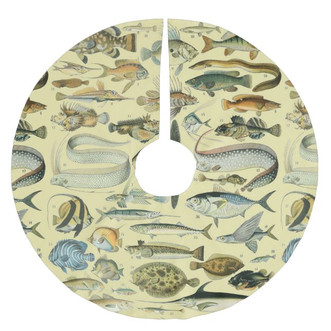 Vintage Fish Scientific Fishing Art Polyester Weihnachtsbaumdecke (Vorderseite)