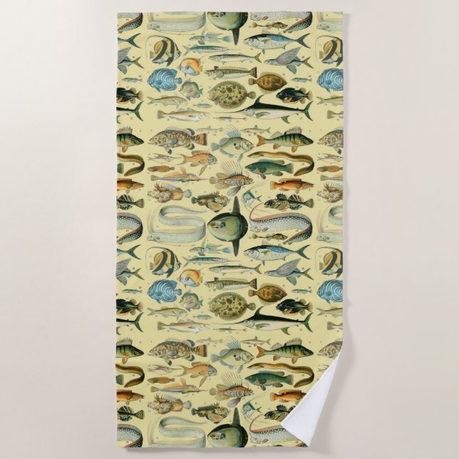 Vintage Fish Scientific Fishing Art Strandtuch (Vorderseite)