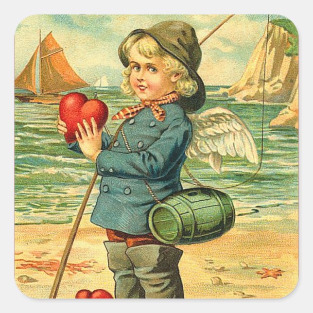 Vintage Fisherman Valentine Stickers (Vorderseite)
