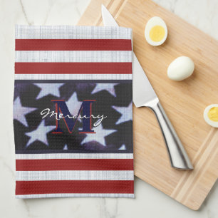 Vintage Flag Patriotic 4. Juli Custom Monogram 2 Geschirrtuch