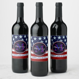 Vintage Flag Patriotic 4. Juli Custom Monogram II Weinetikett
