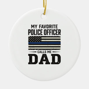 Vintage-Flag-Shirt-Design für Polizeibeamten-Vater Keramik Ornament