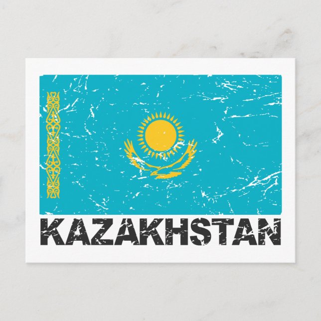 Vintage Flagge Kasachstans Postkarte (Vorderseite)