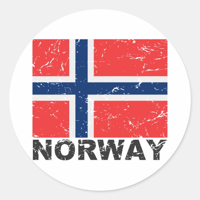 Vintage Flagge Norwegens Runder Aufkleber (Vorderseite)