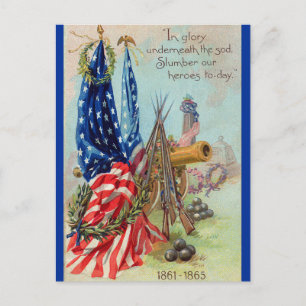 Vintage-Flagge und Kanone erinnern an unsere Helde Postkarte