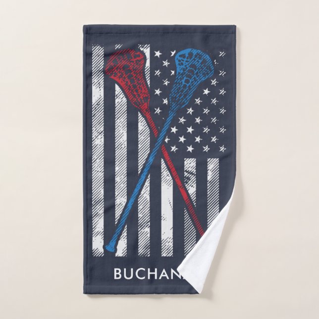 Vintage Flagge und Lacrosse Bats Personalisiert Handtuch (Handtuch)