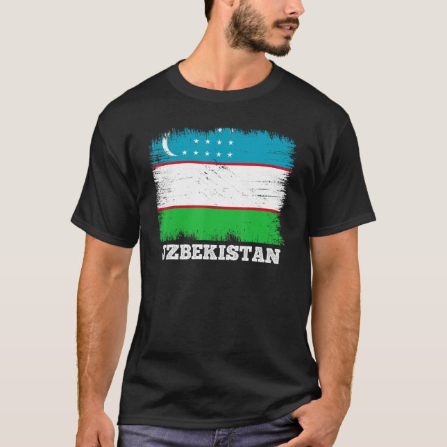 Vintage Flagge Usbekistans Länderrücksichtflagge U T-Shirt (Vorderseite)