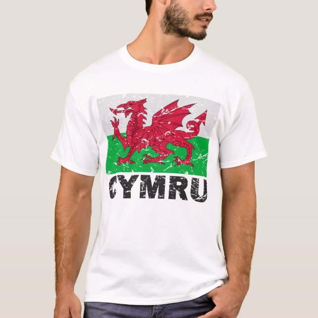 Vintage Flagge Wales CYMRU T-Shirt (Vorderseite)