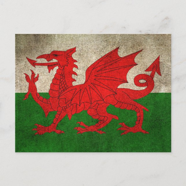 Vintage Flagge Wales Postkarte (Vorderseite)