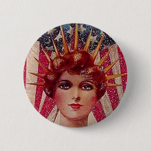 Vintage Flaggen-Dame Liberty Patriotic am 4. Juli Button