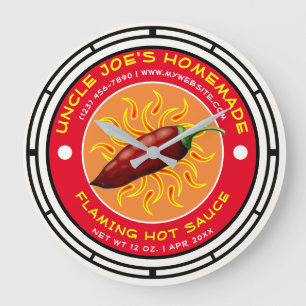 Vintage Flaming Jalapeno Hot Sauce Etikett Große Wanduhr