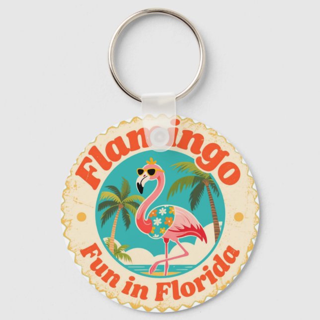 Vintage Flamingo Fun in Florida Beach Schlüsselanhänger (Vorderseite)