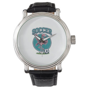 Vintage-Flamingo-Fußballspieler-Grafik-Shirt_1 Armbanduhr