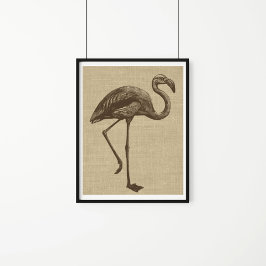 Vintage Flamingo-Illustration auf Burlap Poster