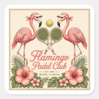 Vintage Flamingo Padel Club Miami Florida Quadrat Quadratischer Aufkleber